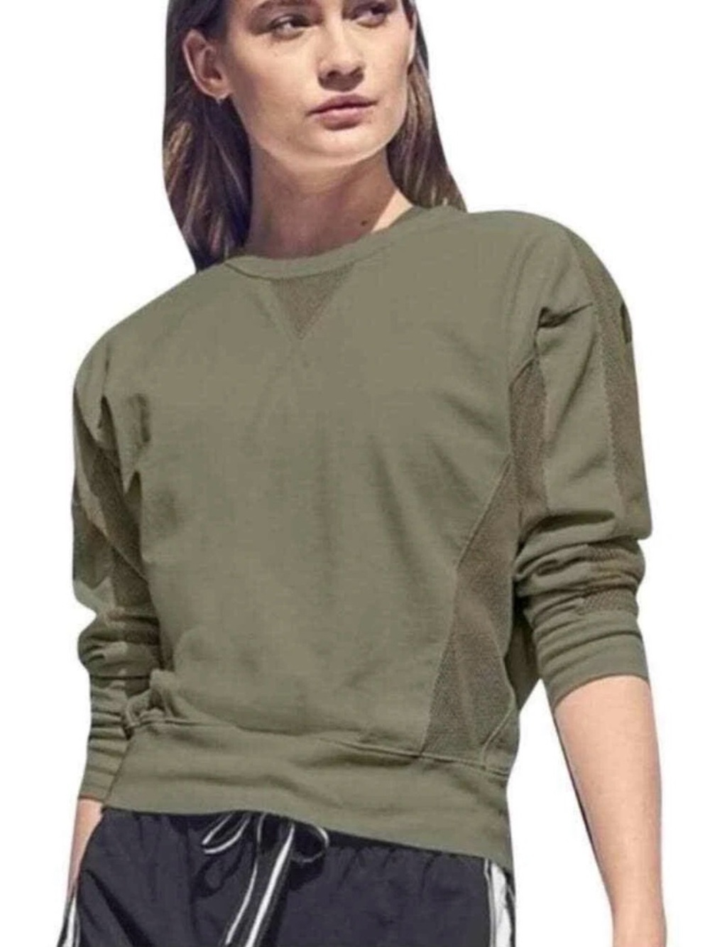 Athleta Cruise Mesh Women's Olive Green Crewneck Sweatshirt XS